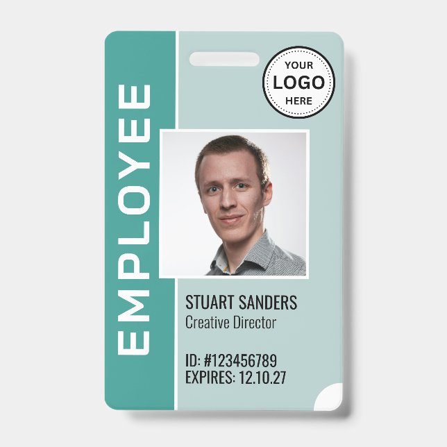 Teal Corporate Logo Employee Photo Badge (Front)
