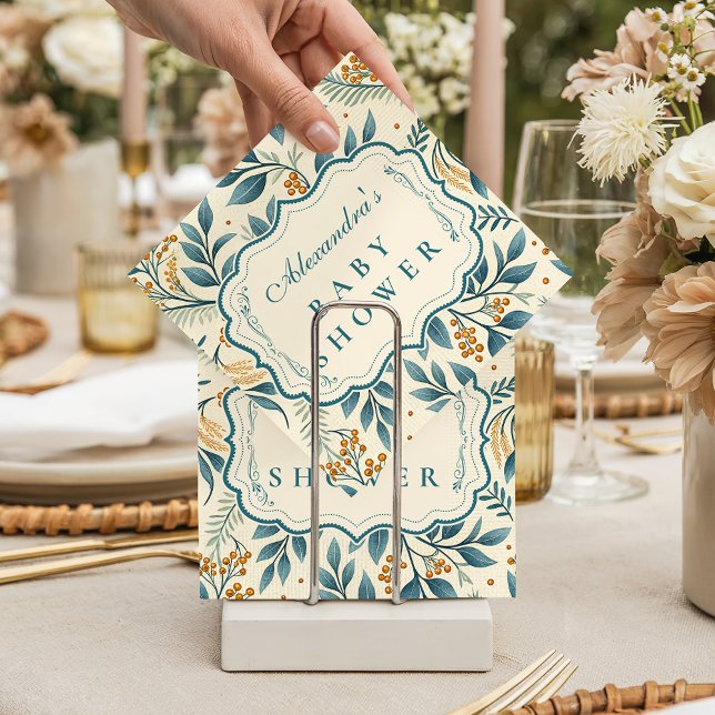 Teal Cottage Floral Baby Shower Napkin (Creator Uploaded)
