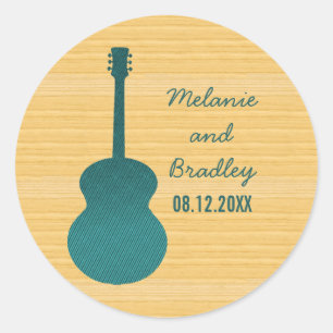 Teal Country Guitar Wedding Stickers