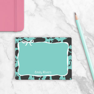 Teal Cow Print & White Bow With Your Name Post-it Notes