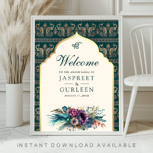 Teal Cream Anand Karaj Wedding Welcome Sign