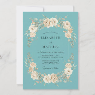 Teal Cream Bloom Flourish Wedding Invitation