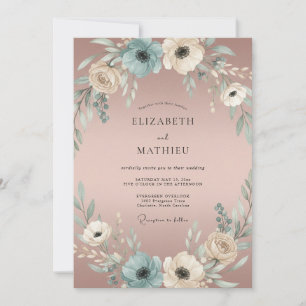Teal Cream Botanical Arch Wedding Invitation