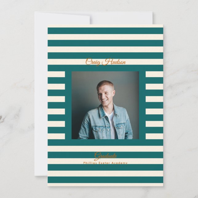 Teal Cream Preppy High School Photo Grad Cards (Front)