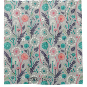 Teal & Crimson Dandelion Dream – Stylized Floral