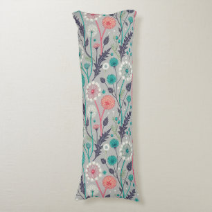 Teal & Crimson Dandelion Dream – Stylized Floral Body Pillow