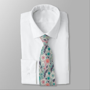 Teal & Crimson Dandelion Dream – Stylized Floral Tie