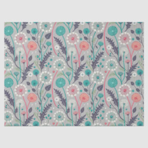 Teal & Crimson Dandelion Dream – Stylized Floral Tissue Paper