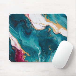 Teal & Crimson Marble Elegance Mouse Pad