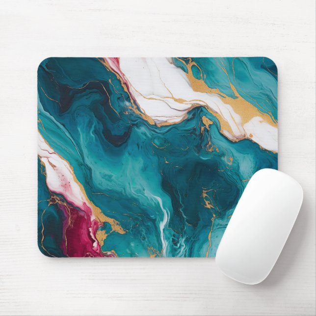 Teal & Crimson Marble Elegance Mouse Pad (With Mouse)