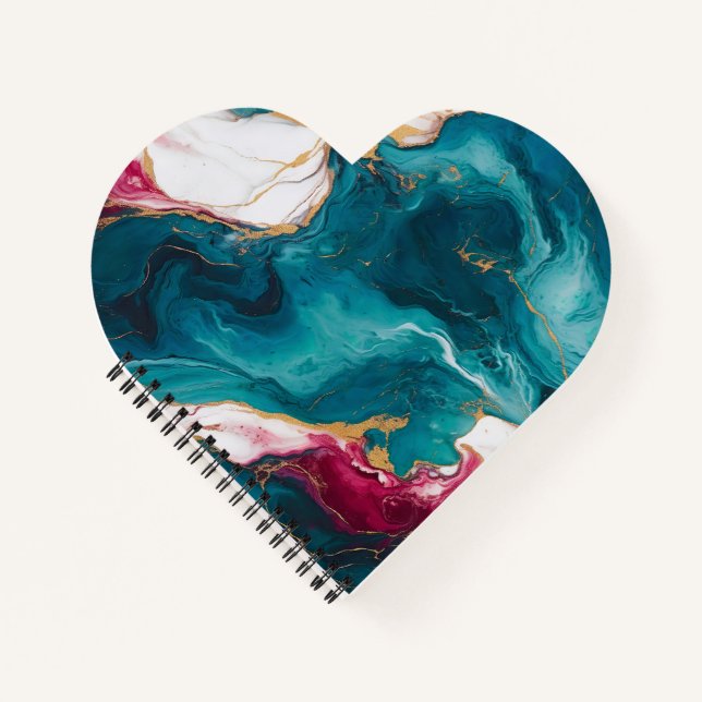 Teal & Crimson Marble Elegance Notebook (Front)
