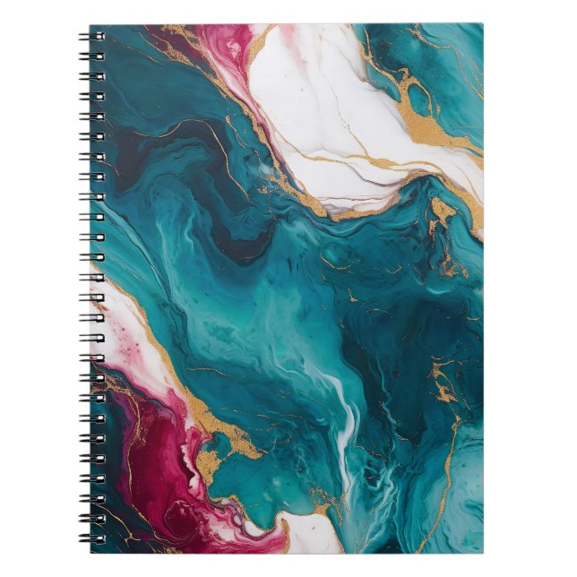 Teal & Crimson Marble Elegance Notebook (Front)