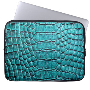 Teal Crocodile Alligator Faux Leather Print Laptop Sleeve