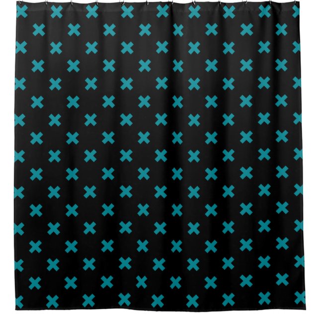 Teal cross stitches on black (Front)