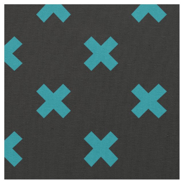 Teal cross stitches on black fabric (Close Up)