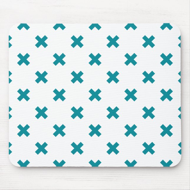 Teal cross stitches on white mouse pad (Front)