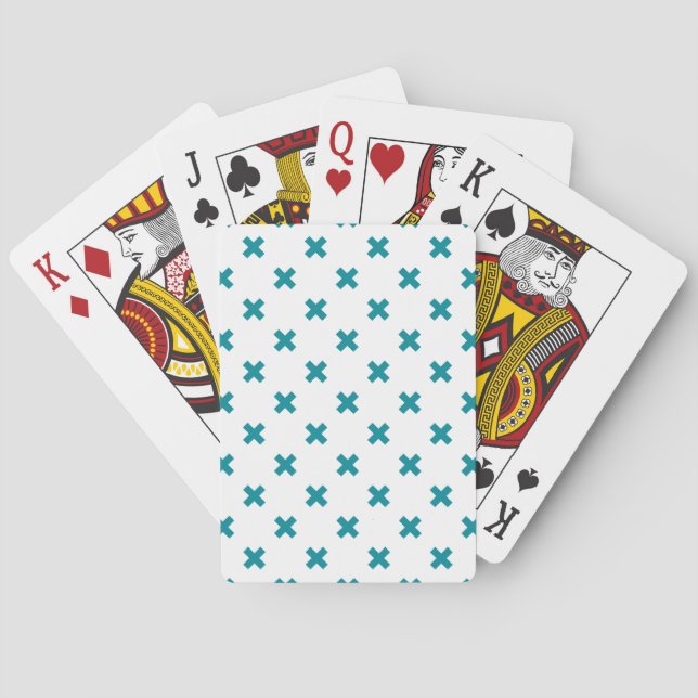 Teal cross stitches on white playing cards (Back)