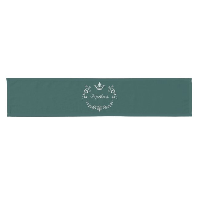 Teal Crown Crest Personalized   Short Table Runner (Horizontal)