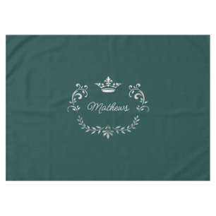 Teal Crown Crest Personalized Tablecloth