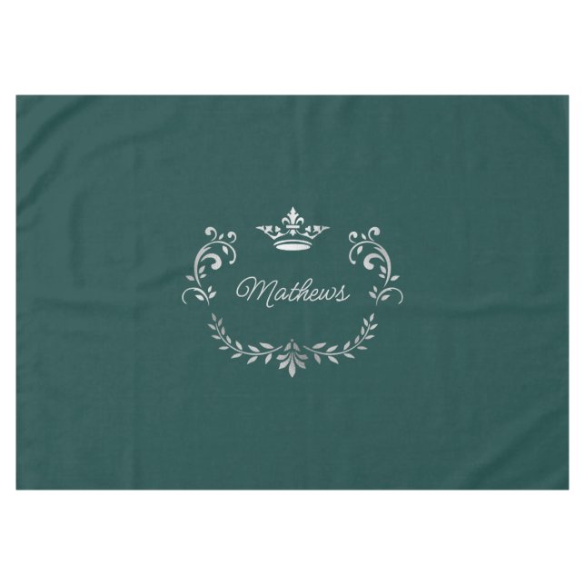 Teal Crown Crest Personalized  Tablecloth (Front (Horizontal))