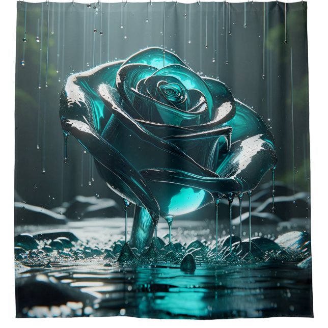 “Teal Crystal Rose with Falling Raindrops" (Front)