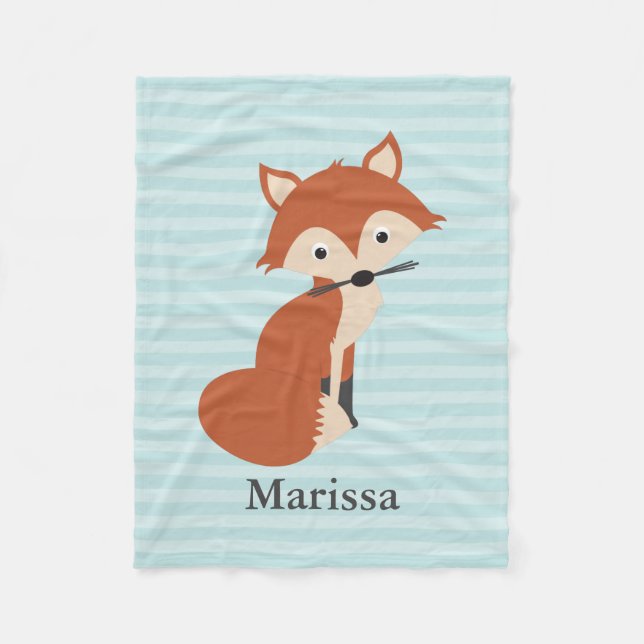 Teal Curious Fox Fleece Blanket (Front)