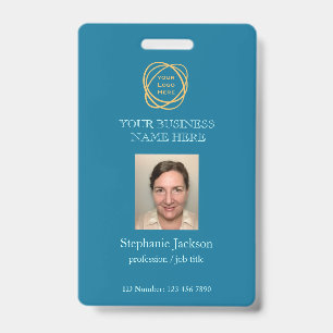 Teal Custom Employee Photo Company Logo QR Code Badge