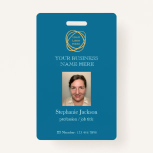 Teal Custom Employee Photo Company Logo QR Code Badge