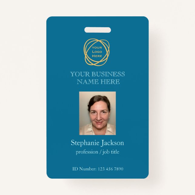 Teal Custom Employee Photo Company Logo QR Code    Badge (Front)