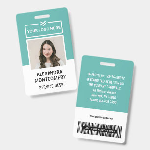 Teal Custom Employee Photo ID Logo Barcode Name  Badge