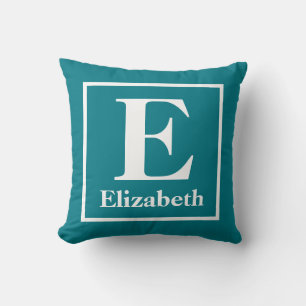 Teal Custom Monogram with Personalized Name Throw Pillow