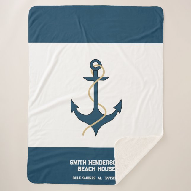 Teal Custom Nautical  Sherpa Blanket (Front)