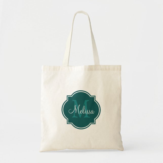 Teal Custom Personalized Monogram Tote Bags (Front)