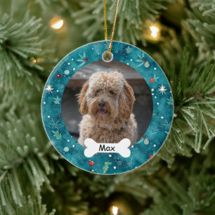 Teal Custom Pet Puppy Dog Photo Ceramic Ornament