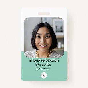 Teal Custom Photo Employee ID Logo QR Code Badge