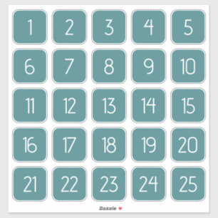 Teal Customizable Square Number Stickers 
