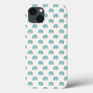 Teal Cute Elephant Pattern iPhone 13 Case
