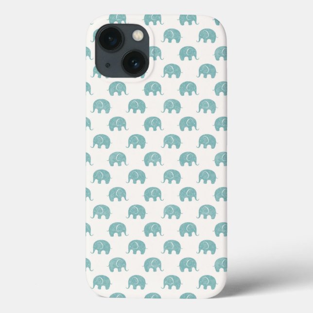 Teal Cute Elephant Pattern Case-Mate iPhone Case (Back)