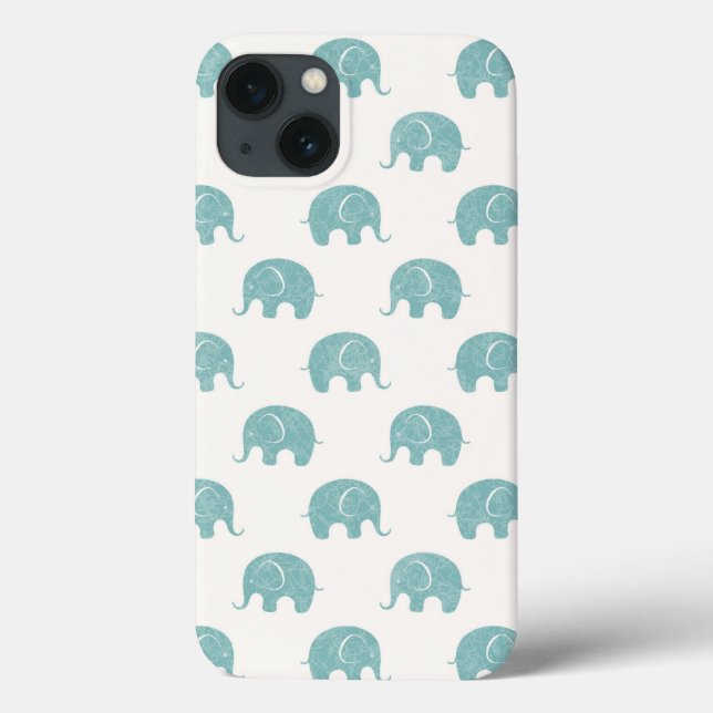 Teal Cute Elephant Pattern Case-Mate iPhone Case (Back)