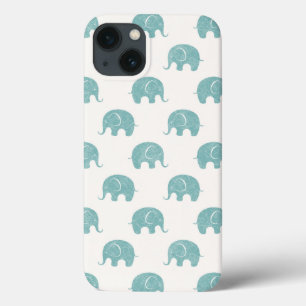 Teal Cute Elephant Pattern iPhone 13 Case