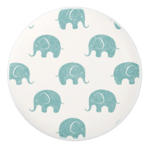Teal Cute Elephant Pattern Ceramic Knob