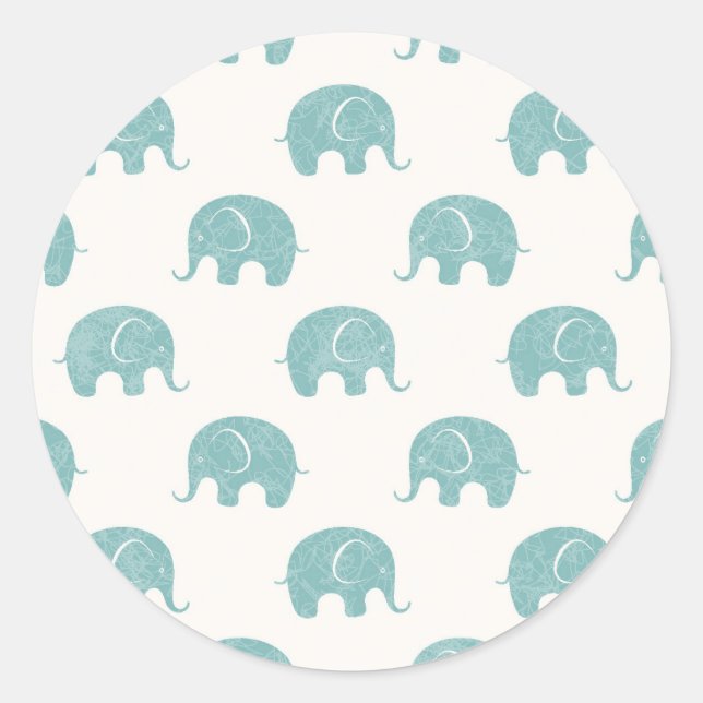 Teal Cute Elephant Pattern Classic Round Sticker (Front)