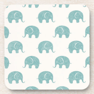 Teal Cute Elephant Pattern Coaster