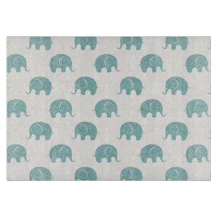 Teal Cute Elephant Pattern Cutting Board
