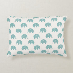 Teal Cute Elephant Pattern Decorative Pillow
