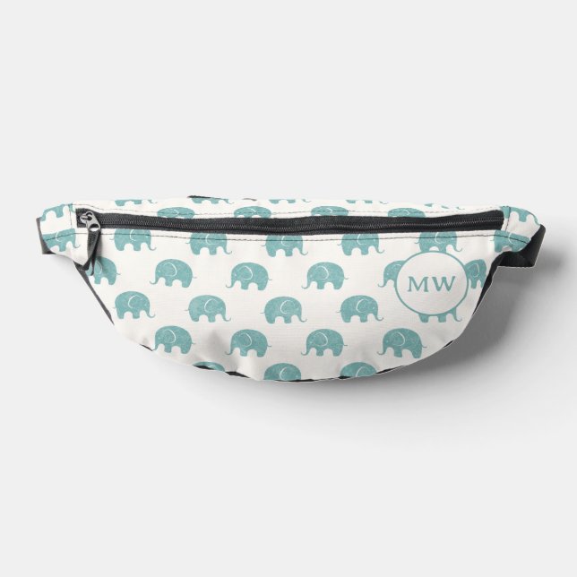 Teal Cute Elephant Pattern Fanny Pack (Lay Down)