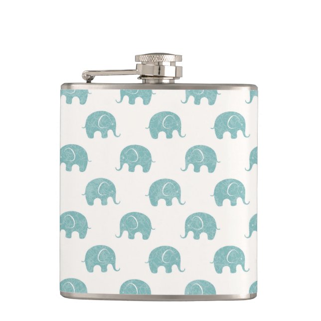 Teal Cute Elephant Pattern Hip Flask (Front)