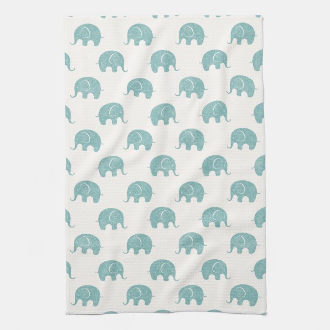 Teal Cute Elephant Pattern Kitchen Towel (Vertical)