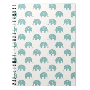 Teal Cute Elephant Pattern Notebook