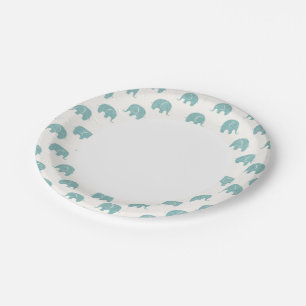 Teal Cute Elephant Pattern Paper Plate